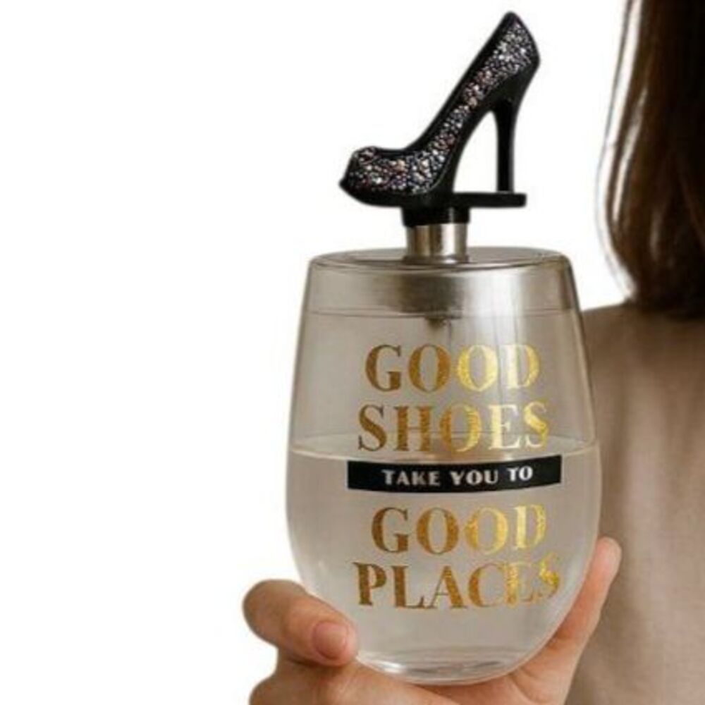 16 oz Stemless Wine Glass Glitter Heel Shoe Stopper Good Shoes Wild Eye